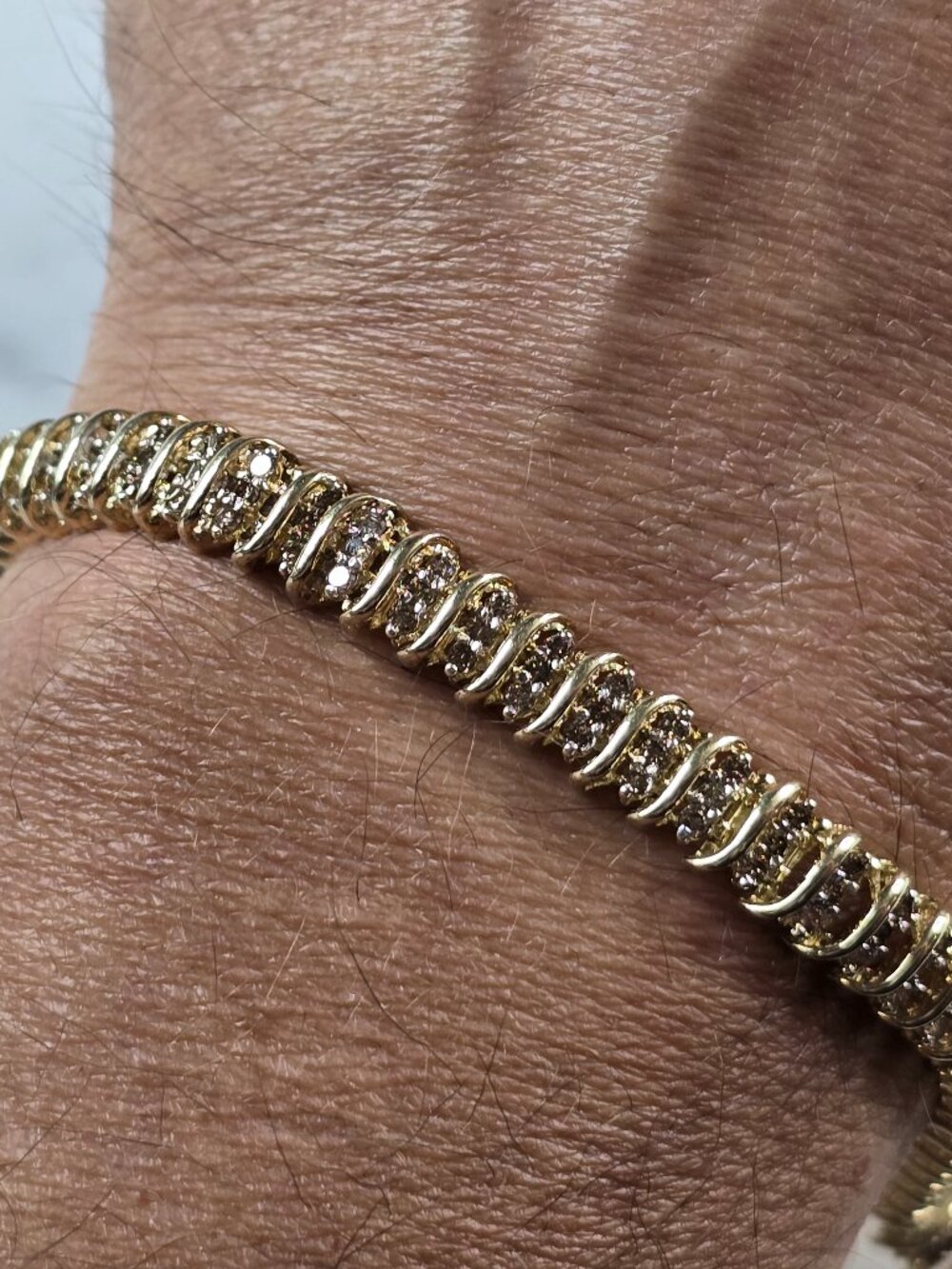 Womens Vintage Estate 14K Yellow Gold Diamond Tennis Bracelet 15.3g E1199